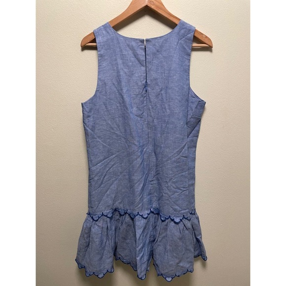 Ann Taylor Womens Flounce Dress Size 10 Blue Chambray Linen Blend Lined Preppy - Picture 3 of 7
